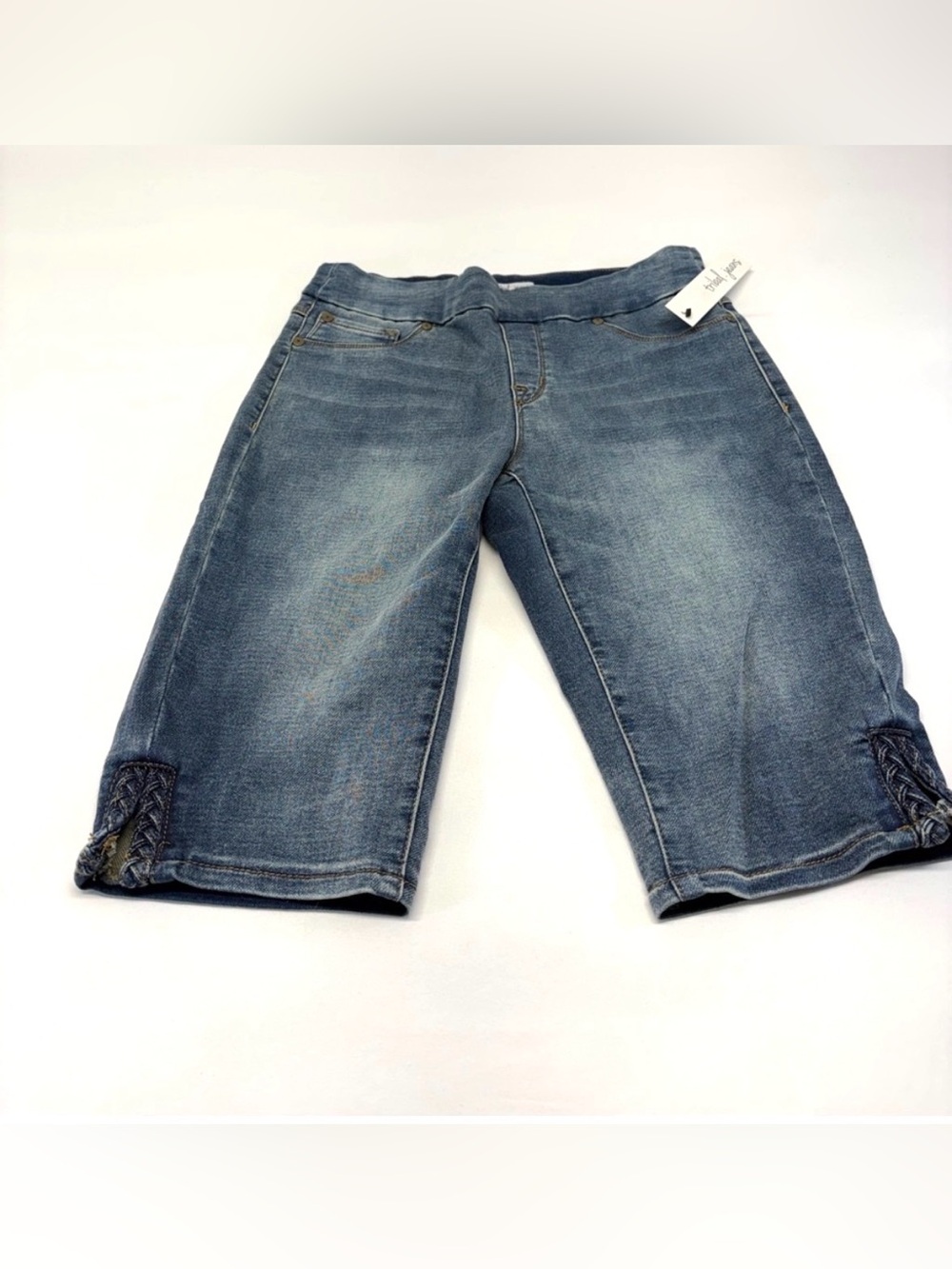 Tribal Blue Denim Bermuda Shorts with Size 4 Braided Hem